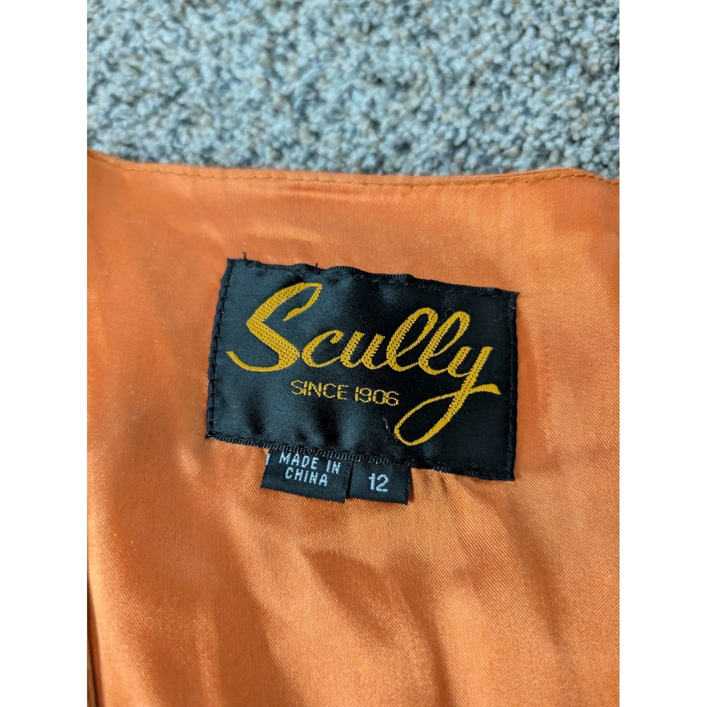 Scully Mens Tan Suede Leather Fringe Western Vest Orange Lining Globe Buttons 12 - Picture 2 of 7